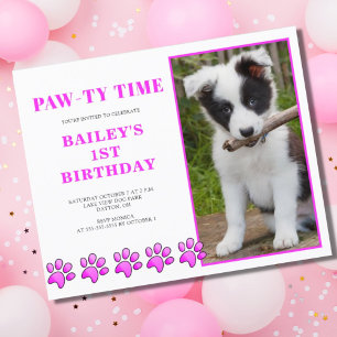 Invitation d'anniversaire pour chien rose temps ro