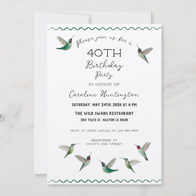 Invitation d'anniversaire pour colibris (Devant)