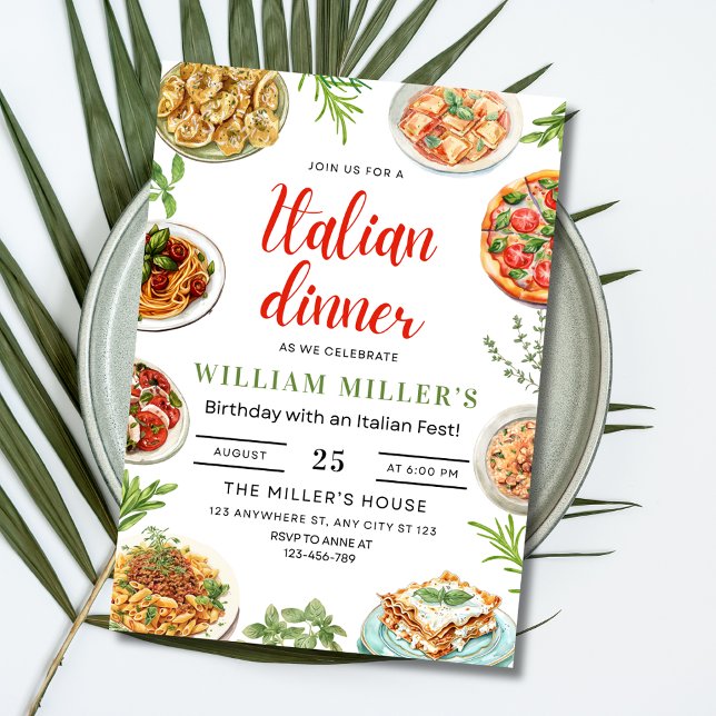 Invitation d'anniversaire pour dîner italien, Pizz (Créateur téléchargé)