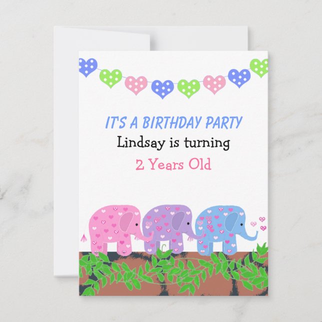 Invitation d'anniversaire pour éléphanteaux (Devant)