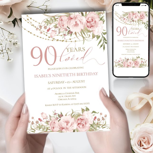 Invitation d'anniversaire pour elle, 90 ans d'amou (Créateur téléchargé)