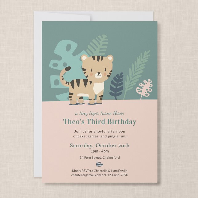 Invitation d'anniversaire pour enfant au thème du  (Tiny Tiger - 5x7" Birthday Invitation)