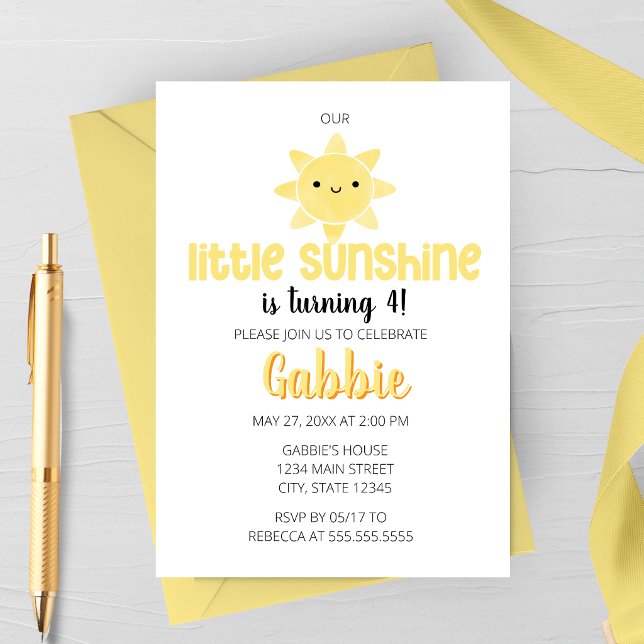 Invitation d'anniversaire pour enfant Little Sunsh (Little Sunshine Birthday Invitation | Cute Sun Kids Birthday Party Invite | Yellow Sunshine Theme)