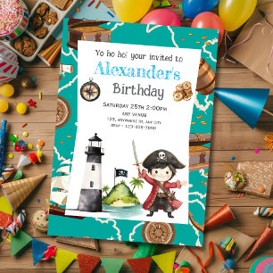 Invitation d'anniversaire pour enfant Pirate Bleu 