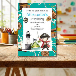 Invitation d'anniversaire pour enfant Pirate Bleu