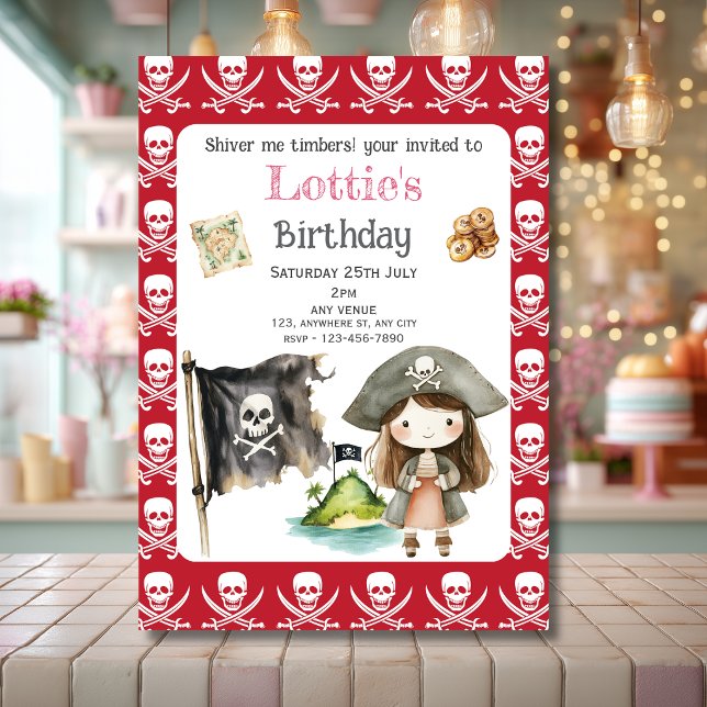 Invitation d'anniversaire pour enfant Pirate Rouge (Créateur téléchargé)