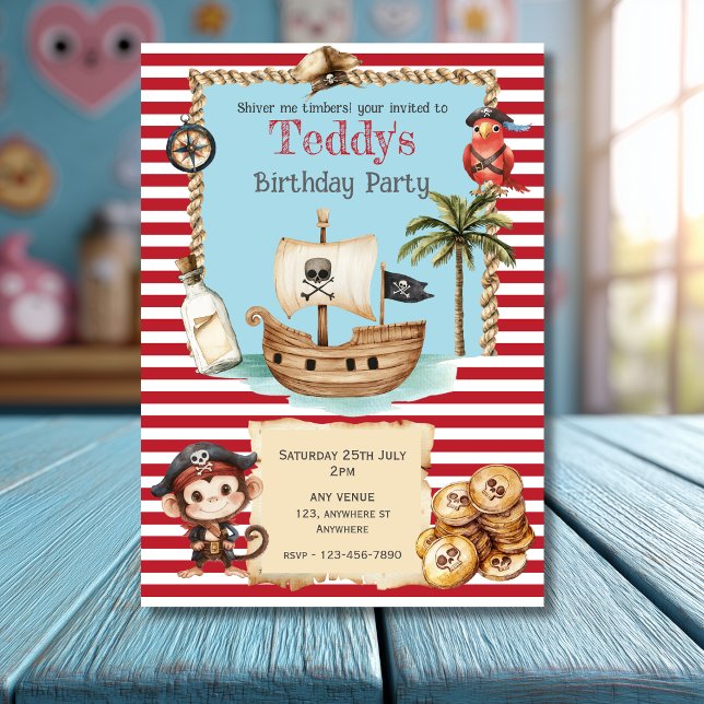 Invitation d'anniversaire pour enfant Pirate Rouge (Créateur téléchargé)