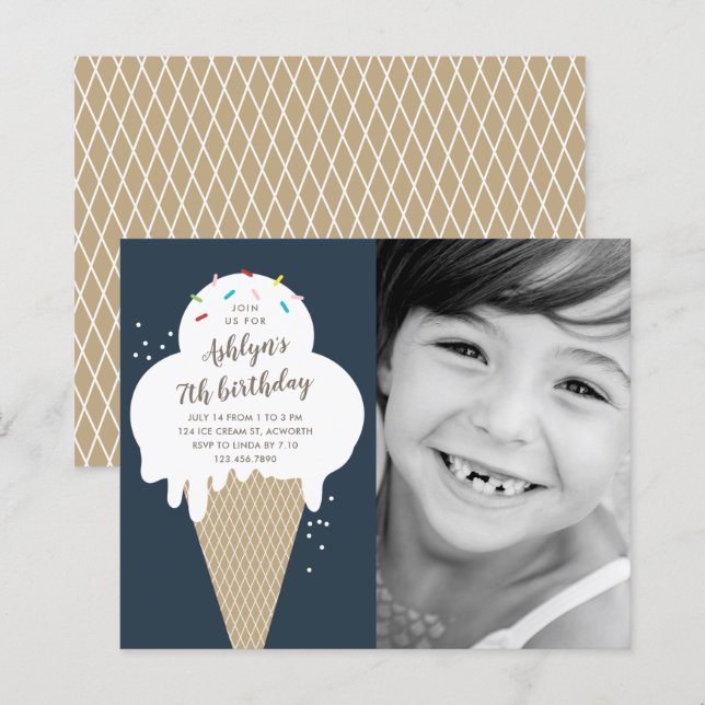 Invitation d'anniversaire pour enfants à cône de g (Devant / Derrière)