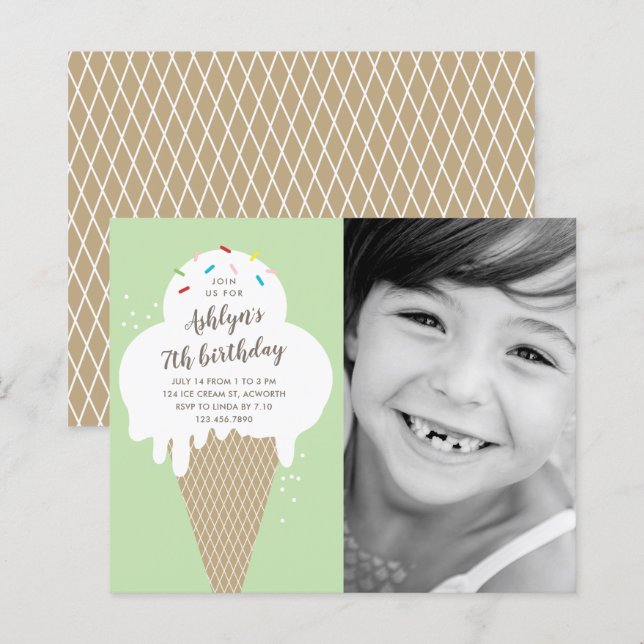Invitation d'anniversaire pour enfants à cône de g (Devant / Derrière)
