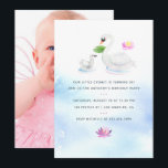 Invitation d'anniversaire pour enfants à l'aquarel<br><div class="desc">Cartes d'invitation photo personnalisables pour l'anniversaire des enfants avec un cygne mignon.</div>