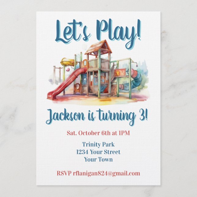 Invitation d'anniversaire pour enfants aire de jeu (Devant)