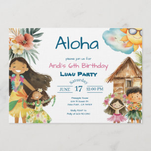 Invitation d'anniversaire pour enfants Aloha Luau