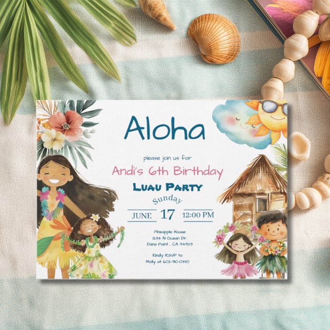Invitation d'anniversaire pour enfants Aloha Luau (Créateur téléchargé)