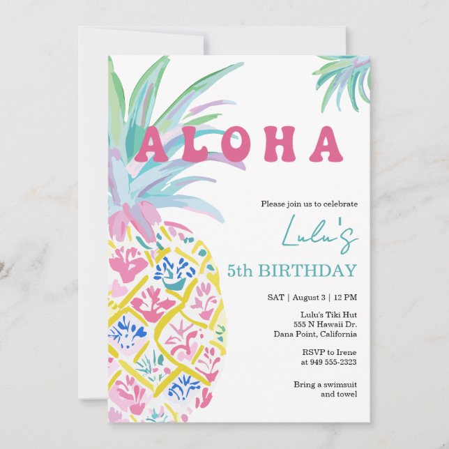 Invitation d'anniversaire pour enfants Aloha Luau (Devant)