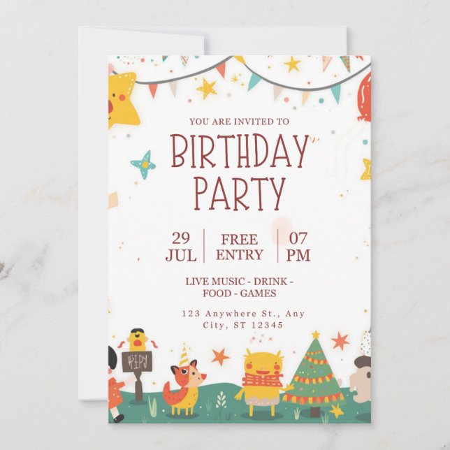 Invitation d'anniversaire pour enfants — Animaux f (Devant)