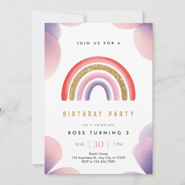 Invitation d'anniversaire pour enfants arc-en-ciel (Devant)