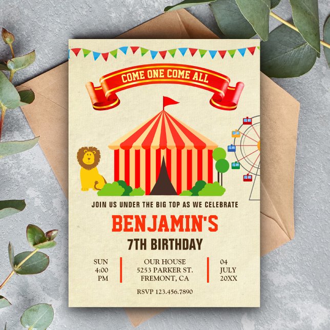 Invitation d'anniversaire pour enfants au cirque d (Créateur téléchargé)