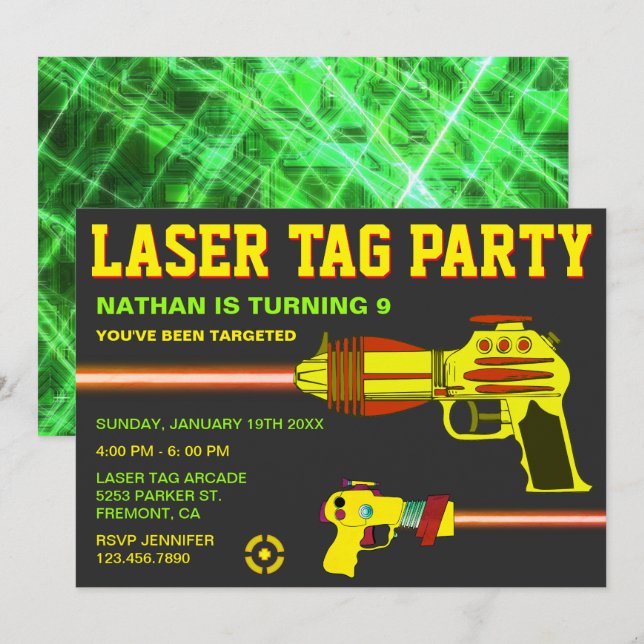Invitation d'anniversaire pour enfants au Laser Ta (Devant / Derrière)
