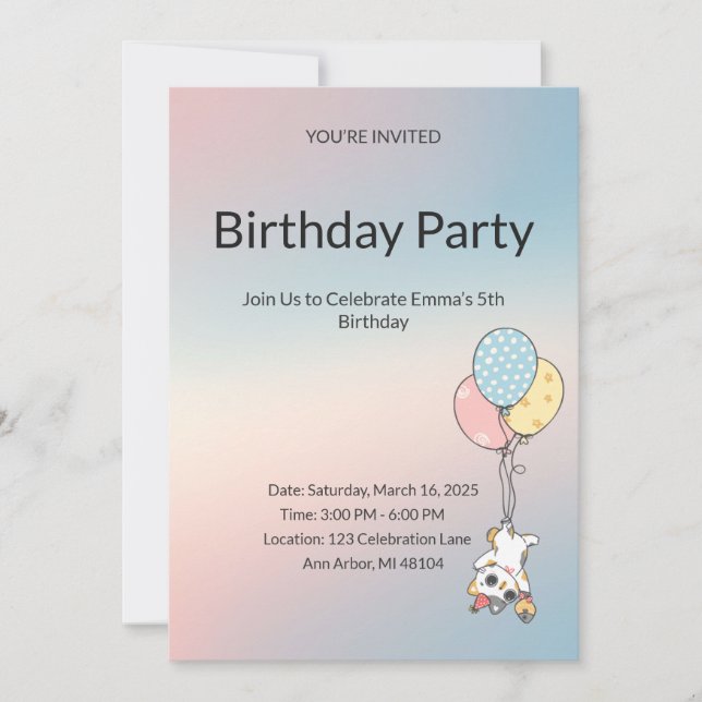 Invitation d'anniversaire pour enfants au pastel  (Devant)