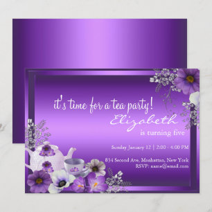 Invitation d'anniversaire pour enfants au thé Purp