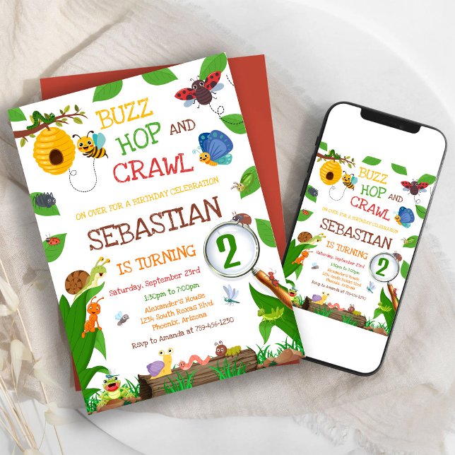 Invitation d'anniversaire pour enfants aux insecte (Créateur téléchargé)