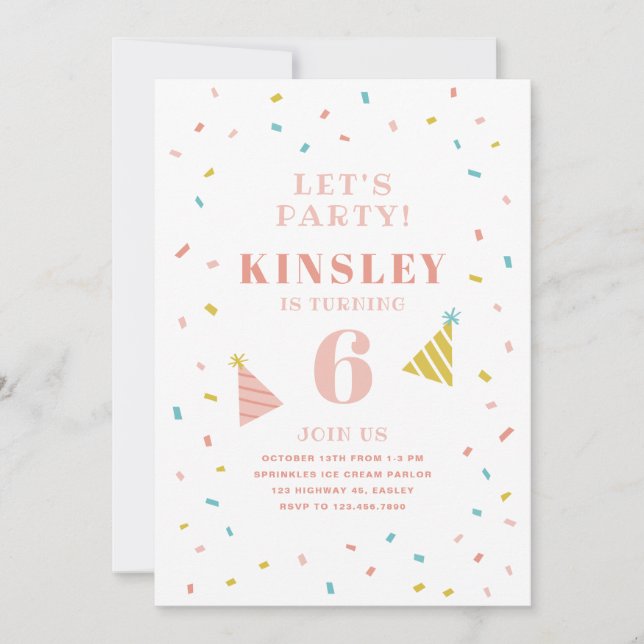 Invitation d'anniversaire pour enfants aux paillet (Devant)