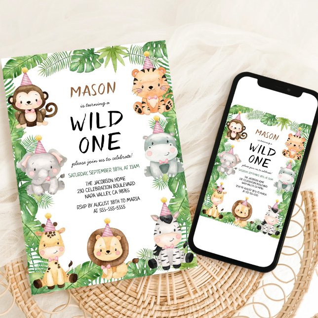 Invitation d'anniversaire pour enfants avec animau (Créateur téléchargé)