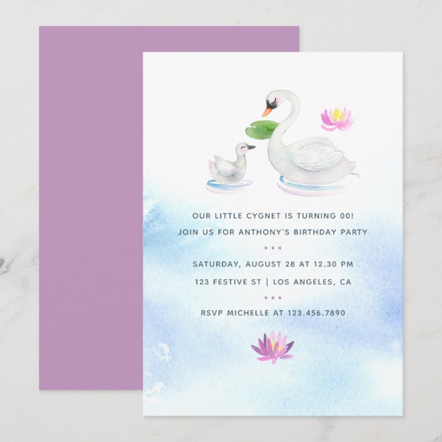 Invitation d'anniversaire pour enfants avec aquare (Devant / Derrière)