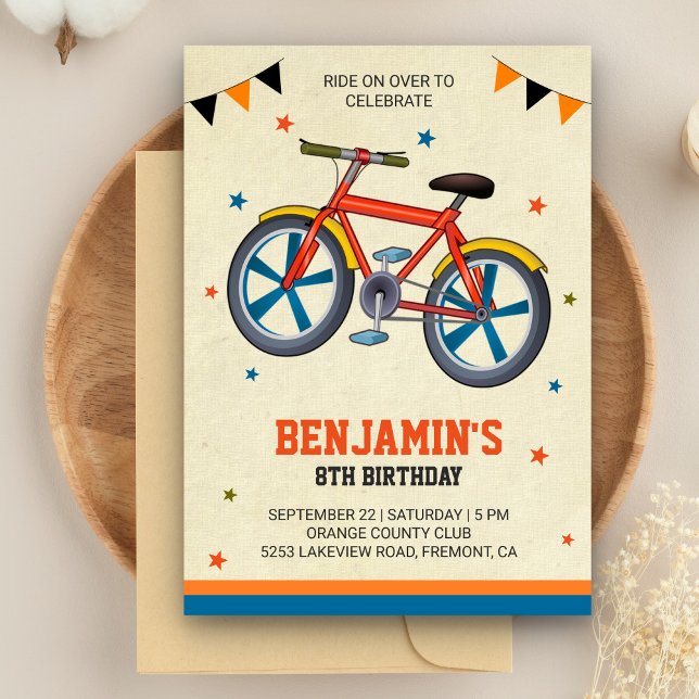 Invitation d'anniversaire pour enfants avec un vél (Créateur téléchargé)