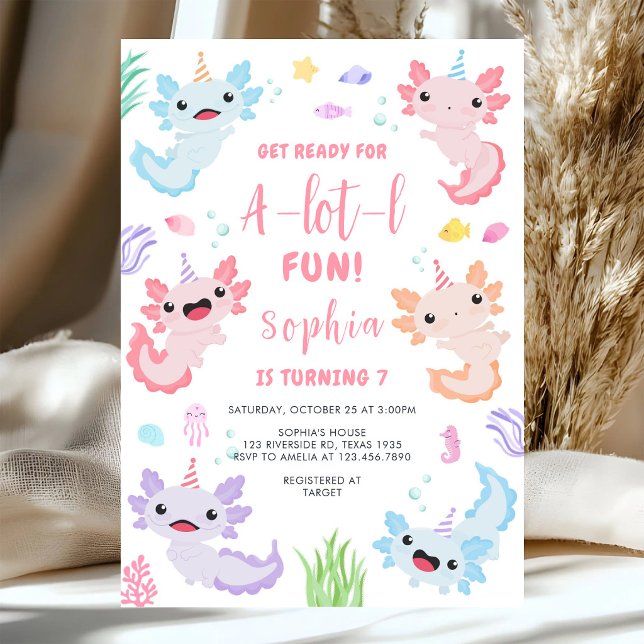Invitation d'anniversaire pour enfants axolotl bea (Créateur téléchargé)