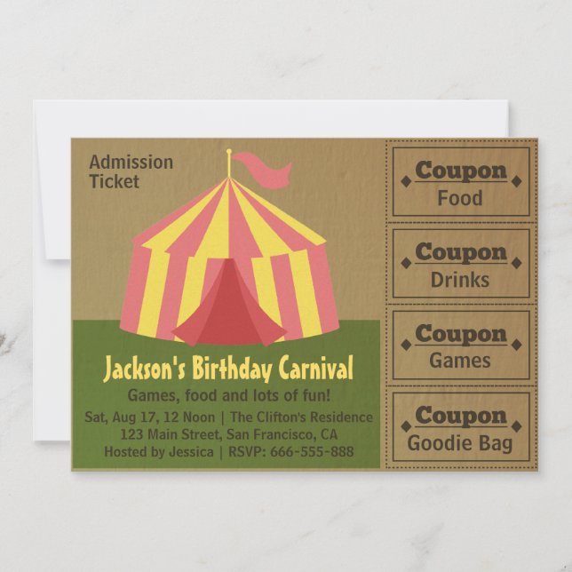Invitation d'anniversaire pour enfants : Billet d' (Devant)