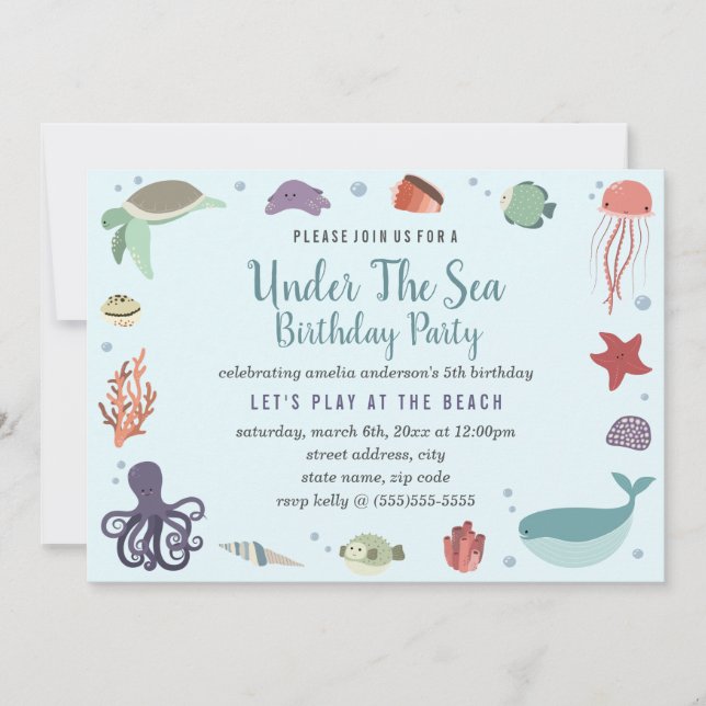 Invitation d'anniversaire pour enfants Bleu sous l (Devant)
