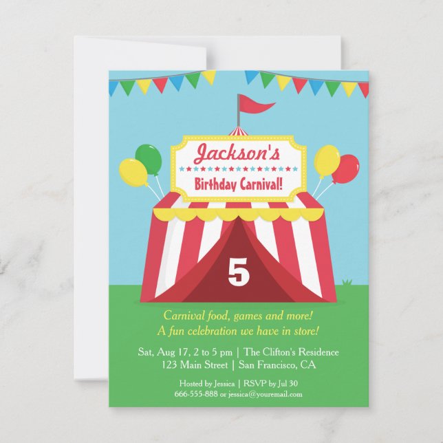 Invitation d'anniversaire pour enfants Carnaval Co (Devant)
