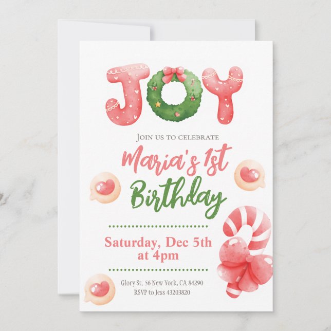 Invitation d'anniversaire pour enfants de 1 an Joy (Devant)