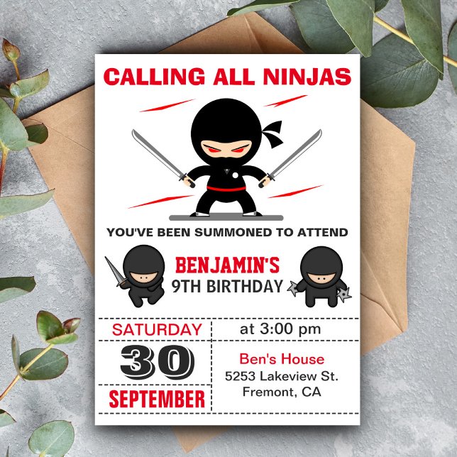 Invitation d'anniversaire pour enfants de Ninja Wa (Créateur téléchargé)