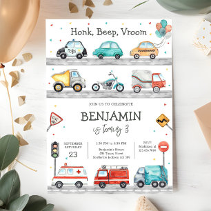 Invitation d'anniversaire pour enfants de véhicule