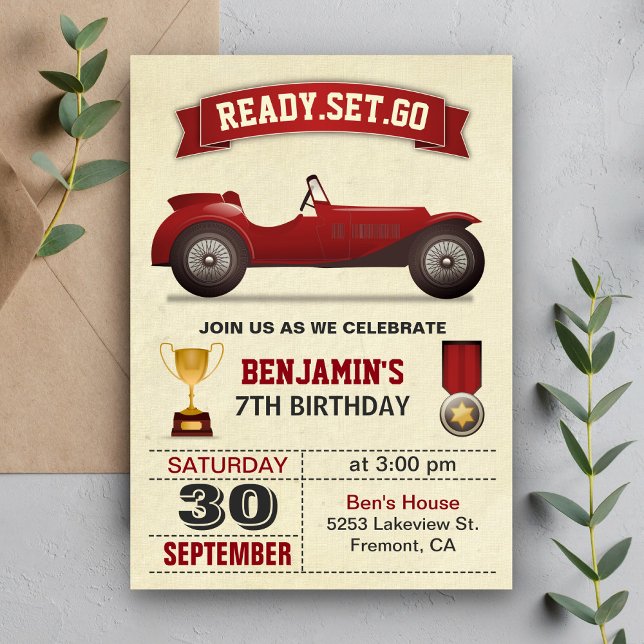 Invitation d'anniversaire pour enfants de voiture  (Créateur téléchargé)