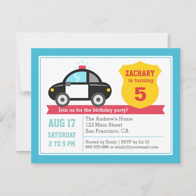 Invitation d'anniversaire pour enfants de voiture  (Devant)