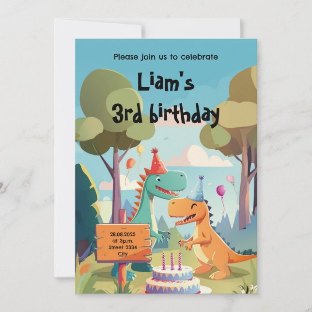 Invitation d'anniversaire pour enfants Dinos Dinos (Devant)