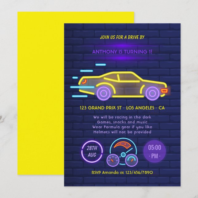 Invitation d'anniversaire pour enfants Drive By (Devant / Derrière)