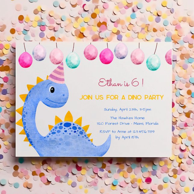 Invitation d'anniversaire pour enfants fête de din (Créateur téléchargé)