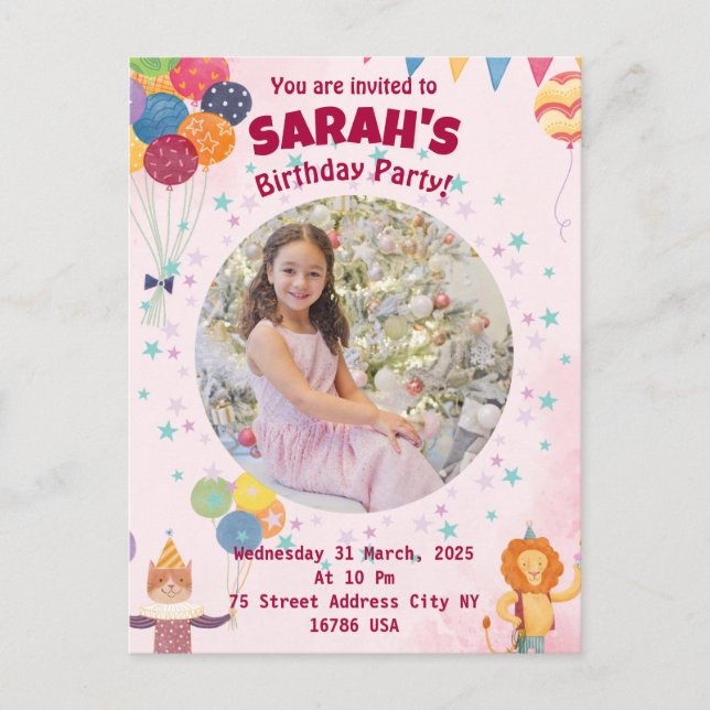 Invitation d'anniversaire pour enfants (fille) (Devant)