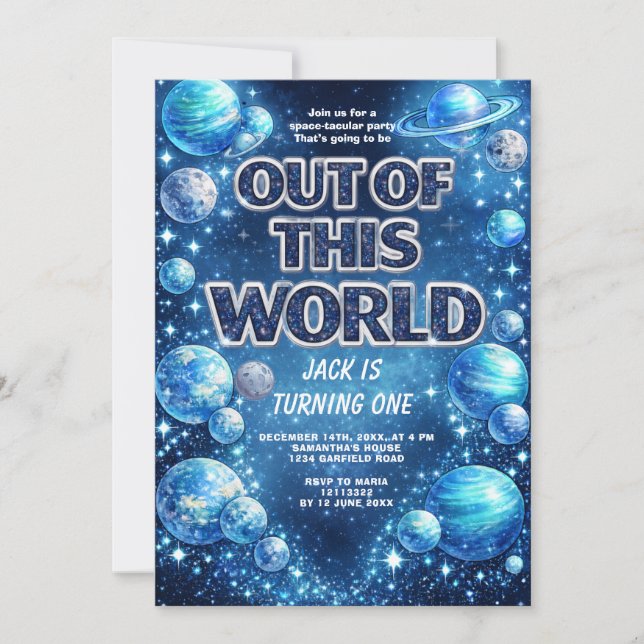 Invitation d'anniversaire pour enfants Galaxie Pla (Devant)