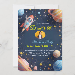 Invitation d'anniversaire pour enfants Galaxy Expl