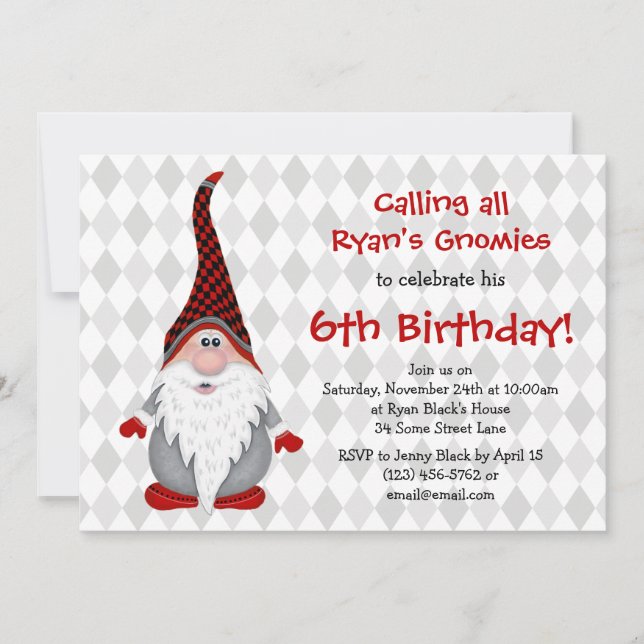 Invitation d'anniversaire pour enfants Gnome Gris  (Devant)