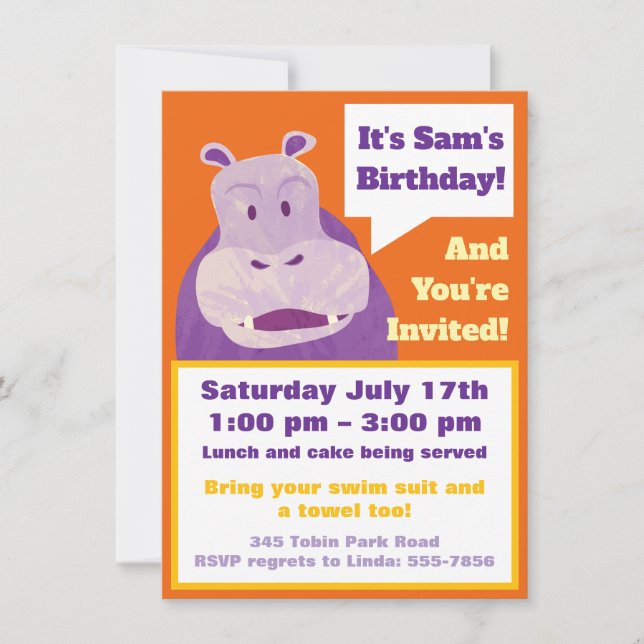 Invitation d'anniversaire pour enfants, Happy Hipp (Devant)