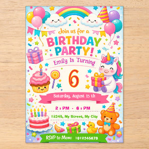 Invitation d'anniversaire pour enfants Licorne,