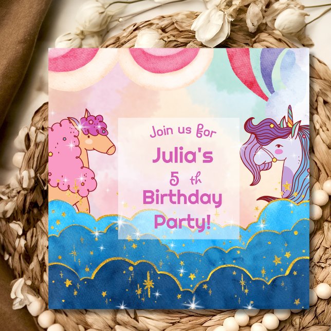 Invitation d'anniversaire pour enfants Licorne Pas (Créateur téléchargé)