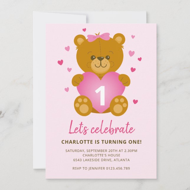 Invitation d'anniversaire pour enfants Ourson (Devant)