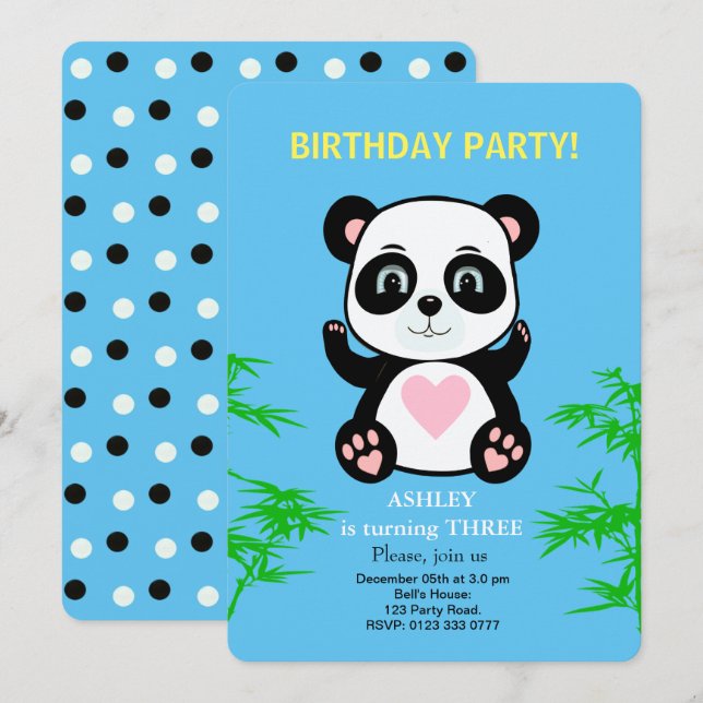 Invitation d'anniversaire pour enfants Panda Bear (Devant / Derrière)
